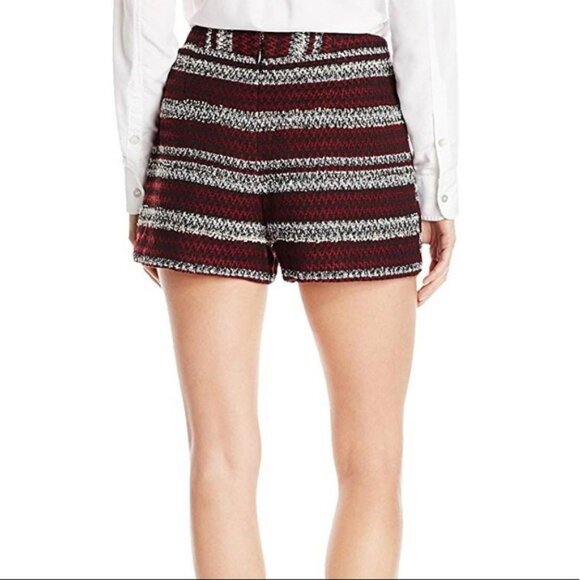 BCBGeneration Women's Size 4 Maroon Striped Jacquard Tweed High Rise Zip Shorts - Picture 10 of 10